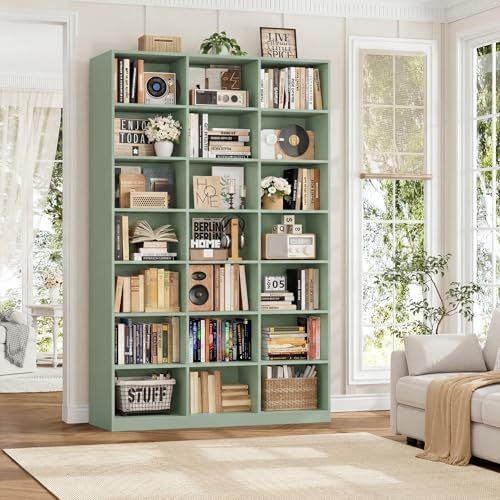 HOSTACK 86" H Triple Wide Bookshelf and Bookcase, 7 Tier Tall Bookshelf with Storage, Large Bookcase with 21 Open Display Storage Shelves, Wood Book Shelf Media CD DVD Storage for Living Room, Green - Image 7