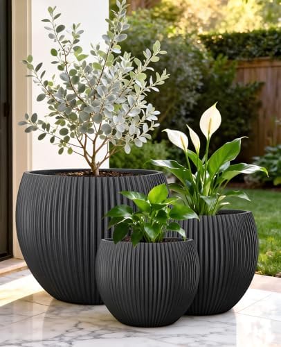 homenote 14.5/12/9.7 Inch Large Plastic Flower Pots with Drainage (3 Pcs) - Image 3