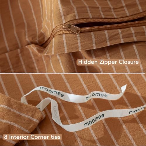 MooMee Striped Duvet Cover Set 100% Washed Cotton Linen Like Queen - Image 6
