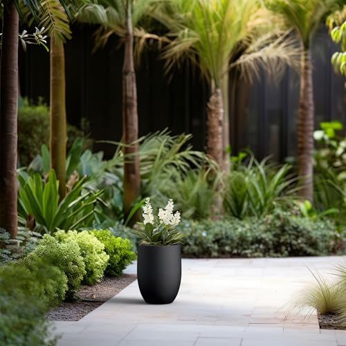 Kante Small Round Curved Black Concrete Planter 9.1" Dia, Outdoor - Image 6
