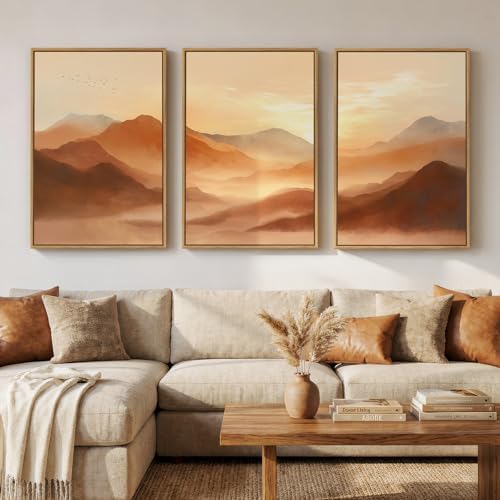 Framed Orange Abstract Mountain Wall Art for Living Room, 3 Piece, 24x36 In by Cuspin
