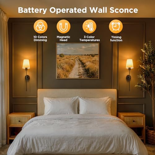 Brightown Battery Operated Wall Sconces Set of 2,Black Sconces Wall Decor - Image 2