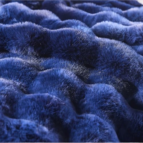 BENVWE Fluffy Faux Fur Throw Blanket for Couch, Soft Plush Thick Cozy Fuzzy Luxury Minky Bubble Blanket for Home Living Room Decor Gift for Women, Tie-dye Blue, 51" x 63", 1100GSM - Image 6