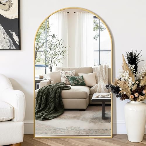 Arched Bathroom Mirror for Wall, 50" x 30" Metal Frame Vanity Mirror, Gold by TRAHOME