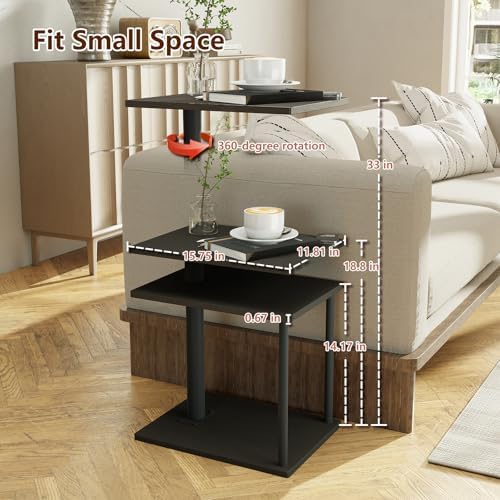 Faesun Swivel Side Table for Couch Arm, Adjustable C End Table for Recliner or Bed, Tv Trays with Storage Shelf for Small Spaces Small Nightstand Table for Living Room, Bedroom - Image 3