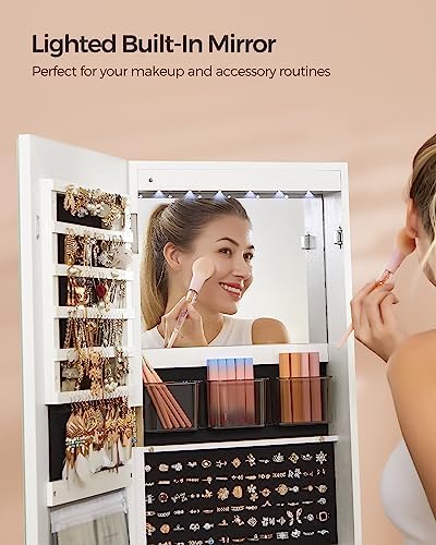 SONGMICS LED Mirror Jewelry Cabinet Standing, Adjustable Lights, Lockable - Image 7