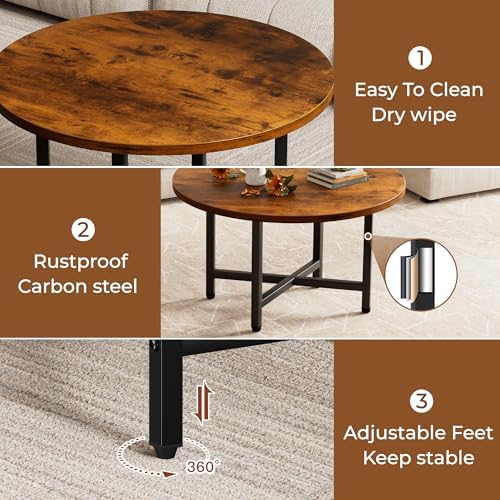 Coffee Table, 23.6" Small Coffee Tables, Brown Round Coffee Table - Image 4