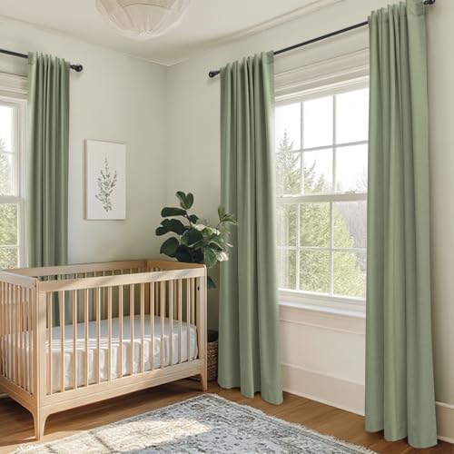 Linen Textured Total Blackout Curtains for Bedroom 90 Inches Long, Sage - Image 6