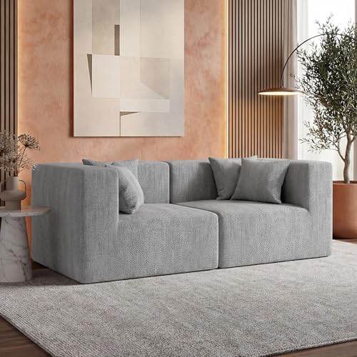 MONVANE 75" Loveseat Sofa, Comfy Chenille Modular Sectional Sofa with 4 Pillows, Modern Deep Seat Boneless Couch, 2 Seater Sofa for Living Room, Bedroom and Apartment, Light Grey by MONVANE