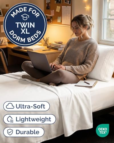 Twin XL 3 Piece Sheet Set - College Dorm Room Essentials - Antique White - Image 2
