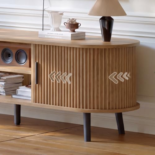 ChooChoo 54" Mid Century Modern TV Stand with Fluted Sliding Doors - Image 4