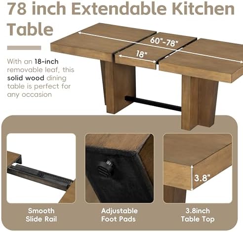 6-Piece Farmhouse Functional Dining Set, Rubber Wood Extendable Dining Table with 4 Upholstered Chairs& Bench, Thick Tabletop and Trestle Legs, Rectangular Dining Room Table Set for 6 (Gray-7.2) - Image 4