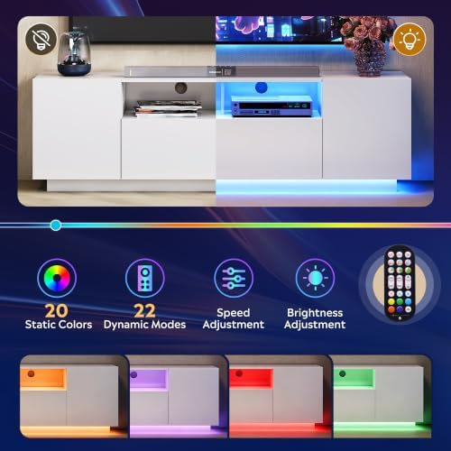 WLIVE LED TV Stand for 55/60/65 Inch TVs, Modern Entertainment Center with Storage Cabinets and Drawer, Gaming Media TV Console with RGB Lights for Living Room，Bedroom, White - Image 4