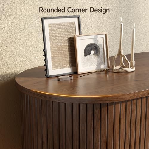 ONBRILL 70" TV Stand up to 80 Inch with LED Lights and Power Outlet, Walnut - Image 6