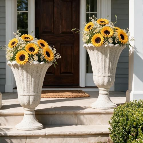 NicBex 24" Tall Urn Planters for Outdoor Plants Set of 2 - Beige Petal - Image 7