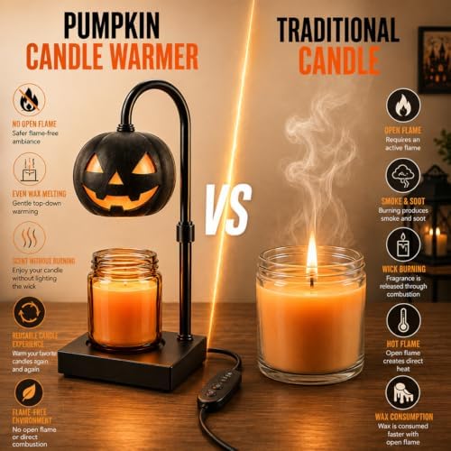 Pumpkin Candle Warmer Lamp with Timer, Dimmable Black Halloween Fall Decor - Image 4