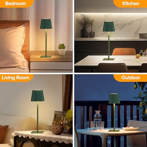 LUTEC 4 Pack Cordless Table Lamp,6000mAh Rechargeable Battery Operated Desk Lamp,Two Adjustable Heights,Waterproof, Touch Control & 3 Color Stepless Dimming for Restaurant/Bedroom/Bars/Outdoor (Green) - Image 6