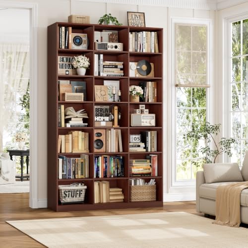 HOSTACK 86"H Triple Wide Bookshelf and Bookcase, Large Book Shelves, Cherry - Image 4