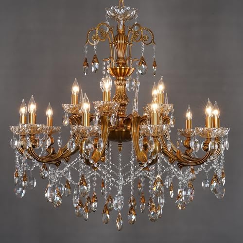 Antique Gold Bronze Crystal Chandeliers Candle Style Hanging Light by OSAIRUOS