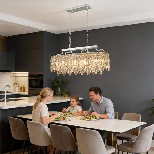 12-Lights Chrome Oval Crystal Chandeliers for Dining Room 36" - Image 2
