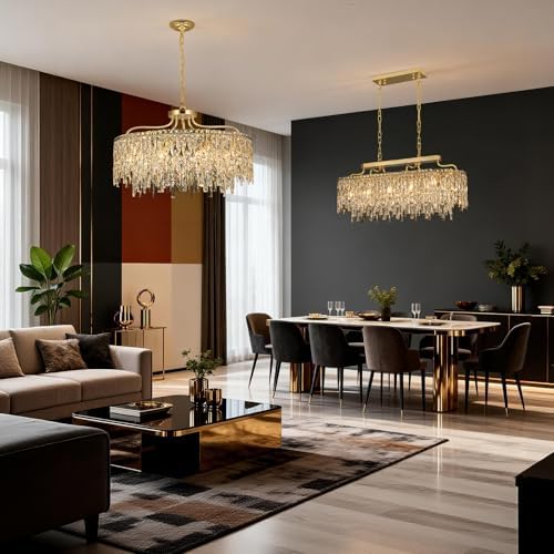 10 Lights Modern Gold Crystal Chandeliers for Dining Room 28" - Image 3