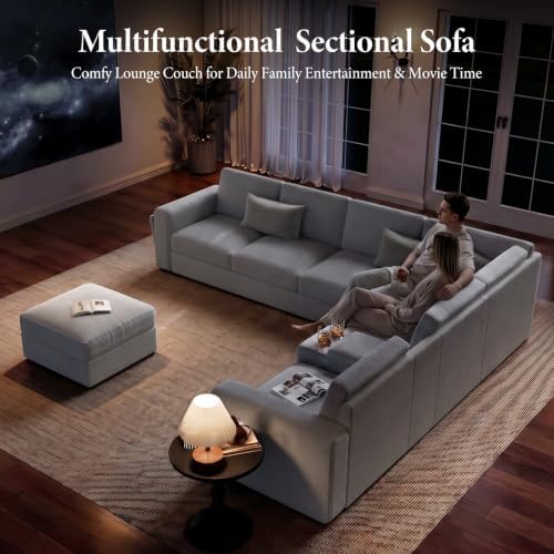 Vesgantti Modular 8-Seater Chenille L Shaped Sectional Sofa, Light Grey - Image 3