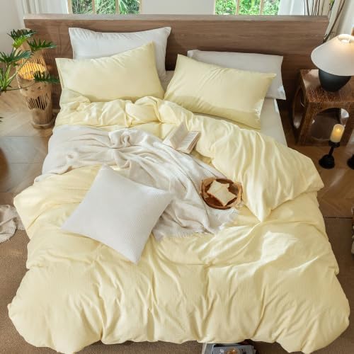 MooMee Striped Duvet Cover Set 100% Washed Cotton Linen Like King - Image 4