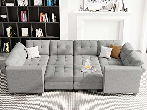 Belffin Modular Sleeper Sofa Bed with Storage Seat Oversized Modular Sectional Sofa Couch Set Reversible Modular Sleeper Sectional Couch Bed Light Grey by Belffin