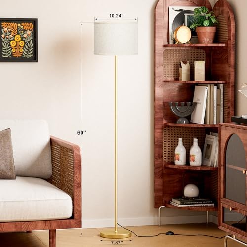Ambimall 60'' Modern Floor Lamp with Shade, Tall Lamps for Living Room, Bedroom, Office, Dining Room, Beige Shade with Gold Pole(Without Bulb) - Image 2