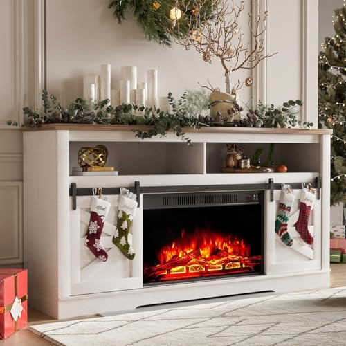 YESHOMY Farmhouse Fireplace TV Stand for Television up to 65+ Inch, White by SearchallYESHOMY