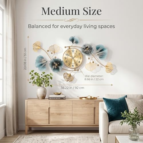 36" 3D Ginkgo Leaf Metal Wall Clock for Home Wall Decor - Image 4