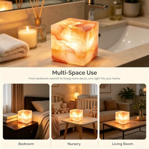 Marble Lamp Luxury Stone Table Lamp Type-C Rechargeable Touch Night Light Small Bedside Lamp Cordless Ambient Light for Home Decor, Bedroom, Living Room & Office (Red Ice Jade) - Image 6
