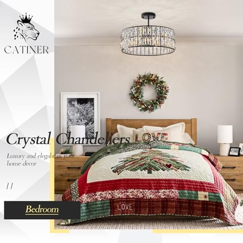 CATINER Black Crystal Chandelier 18" 6-Light Modern Semi Flush Pendant - Image 3