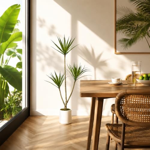 4ft Dracaena Marginata Artificial Plant, 3-Heads Faux Dragon Tree - Image 2
