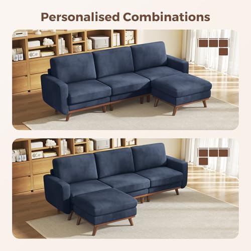 Vesgantti 97" Modular Sectional Sofa Dark Blue, L-Shaped Couch with Movable Ottoman, Comfy Corduroy Couch with Spring Cushion, Modular Sofa with Deep Seat for Living Room, Bedroom and Apartment - Image 3