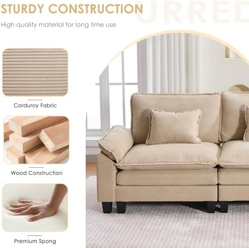 URRED Oversized Modular Sectional Sofa，Solid Khaki：87" L Shaped - Image 5
