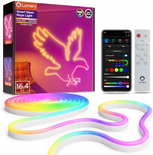 Lumary Smart RGBAI Indoor Neon Rope Light 16.4Ft, CCT 2200-6500K, 180LEDs/m by Lumary