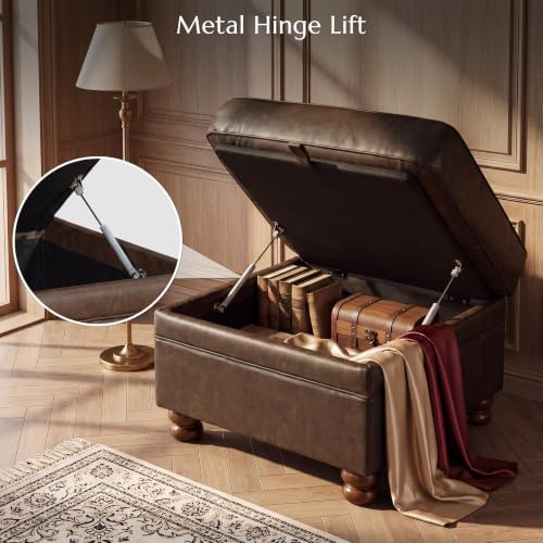 Traditional Faux Leather Chair with Storage Ottoman, 41.3", Dark Brown - Image 5