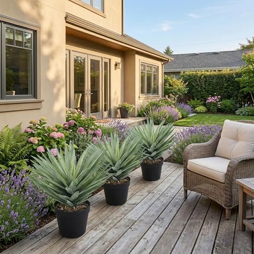 15 Inches Artificial Agave Plant for Indoor & Outdoor - Large Fake Agave Plant in Black Pot with Real Stone Pebbles, Modern Home Office Decor, 81 Leaves - Image 4