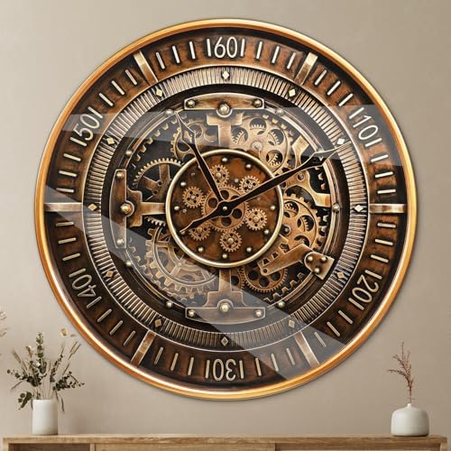 24 Inch Large Real Moving Gears Antique Brass Gold Metal Wall Clock by Buy+now