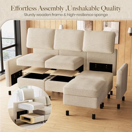 Belffin 110.2" 12 Seats Modular Sectional Sofa Sleeper Sofa Big Washable Sectional Couches for Living Room Comfy Couches with Storage Seat Couch Sofas with Chaise,Beige - Image 5