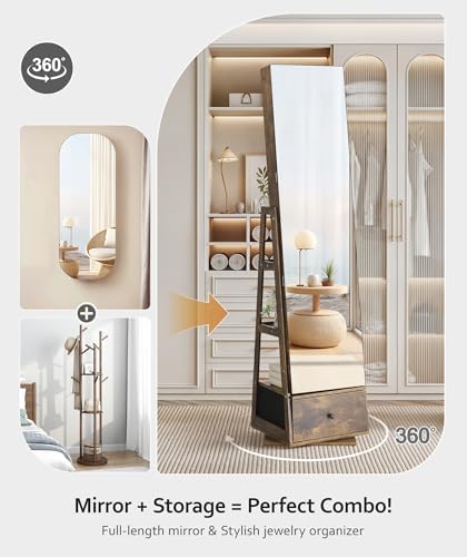 Nicetree 360° Swivel Jewelry Cabinet, Full Length Mirror, Lockable - Image 2