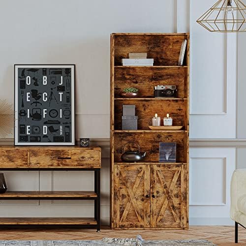 IRONCK Industrial Bookshelves and Bookcases with Doors Floor Standing 6 Shelf Display Storage Shelves 70 in Tall Bookcase for Home Office, Living Room - Image 5