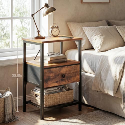 LOAKEKEL Night Stand, Small Nightstand with Charging Station - Image 3