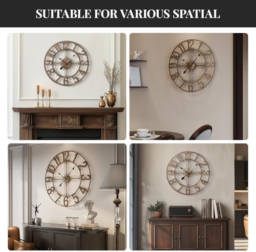 Cuspin 20 Inch Wall Clock Bronze, Large Rustic Decorative Metal Wall Clock - Image 5