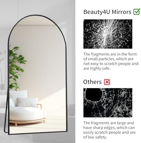 Beauty4U 76" x 34" Arched Full Length Mirror with Stand, Black Floor Mirror - Image 5