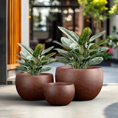 Kante Set of 3 Rusty Concrete Bowl Planters 19.9" 15.7" 11.8" Dia - Image 4