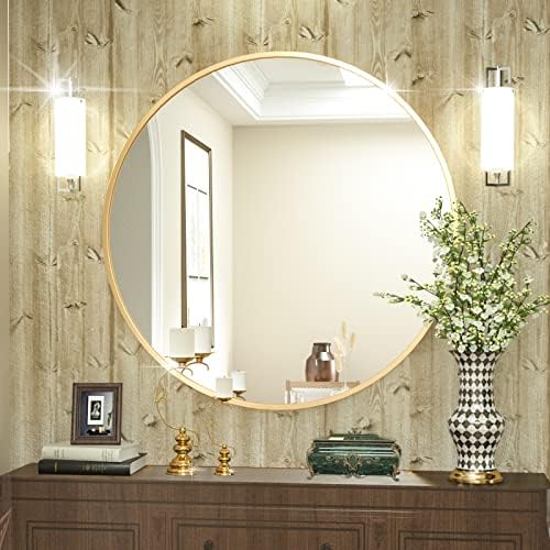 HARRITPURE Round Mirror 23.6" Gold Wall Mounted Circle Mirror with Aluminum Alloy Frame Modern Design for Bathroom, Living Room, Vanity, Bedroom, Entryway - Image 2