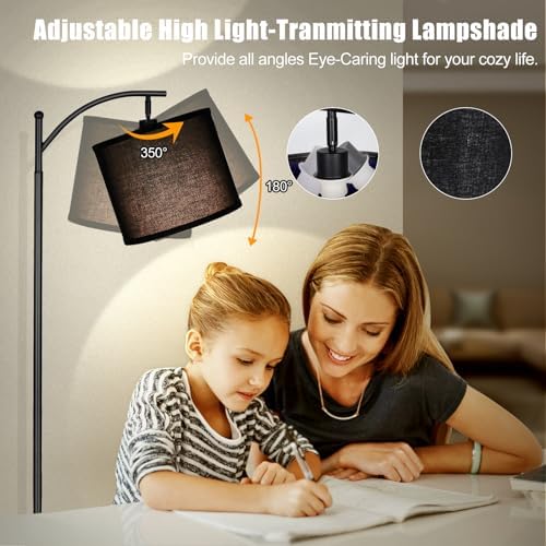 mukuxin LED Floor Lamps for Living Room, 12W 1200LM Modern Arc Floor Lamp with Remote & Adjustable Linen Lampshade, 12 Color Temperature Stepless Dimmable Tall Standing Lamp - Image 5