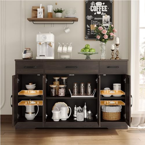 HOSTACK Kitchen Buffet Sideboard Storage Cabinet, Coffee Bar Cabinet, Brown - Image 6